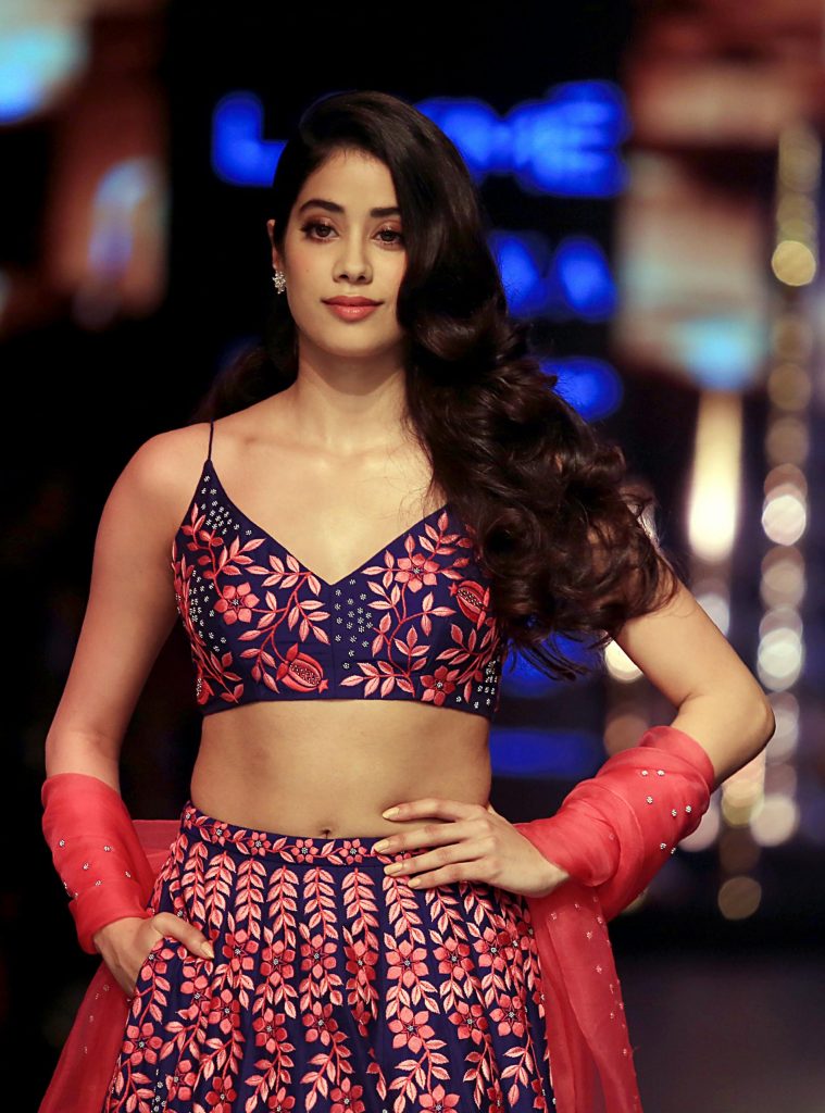 Janhvi Kapoor in red and black bra and lehnga
